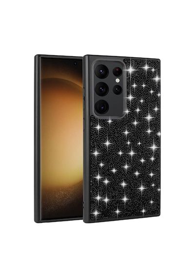 Galaxy Uyumlu S24 Ultra Kılıf Simli Pırlanta Taşlı Kamera Yükseltili Silikon Pazarplus Lila