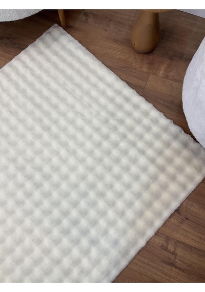 Saraz Halı Puffy Bubble Tavşan Tüyü Kaymaz Makinede Yıkanabilir Salon Koridor Mutfak Halı Krem