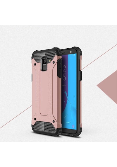 Ekılıf - Samsung Galaxy J6 Uyumlu Kılıf Çift Katman Zırh Tank Crash Military Kapak - Rose Gold