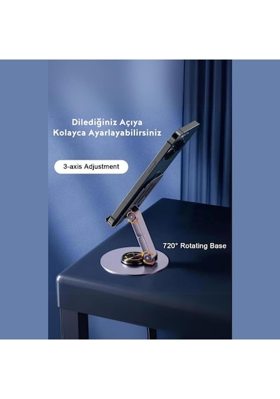 360 Döner Metal Telefon Ve Tablet Tutucu Stand, Katlanabilir Teleskopik, Silikon Pedli, Kaymaz Tabanlı, Ev Ofis Seyahat İçin Pratik Çözüm Cok Renkli