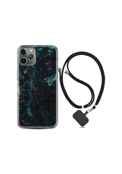 Apple Uyumlu iPhone 12 Pro Kılıf Boyun Askılı Blue Mix Mermer 1377