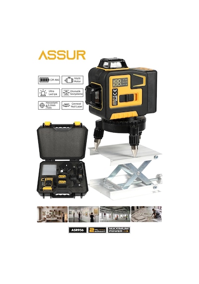 Assur Asr908 360 12 Köşe Su Terazili Lazer Metre Hizalama Sarı