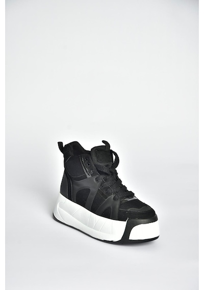 Fox Shoes V973019102 Siyah/beyaz Süet Kalın Tabanlı Kadın Spor Ayakkabı Sneakers Siyah - Beyaz