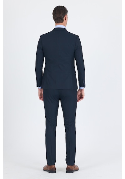 İmza Lacivert Düz Bez Ayağı Mono Yaka 2 Düğme 6 Drop Slim Fit Basic Takım Elbise 1001250186 206 Lacivert