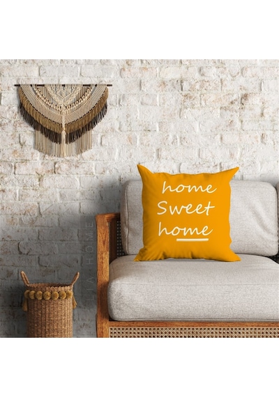 Home Sweet Home Hardal Renk Dekoratif Minder Kılıfı 60 x 60 cm