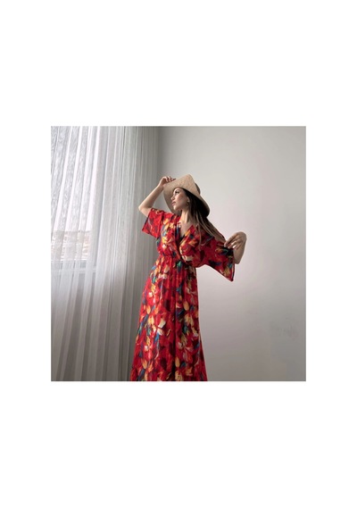Asur Boutique Asur Butik Kadın Çiçek Desenli Renkli Viskon Kumaş Yırtmaçlı Elbise Kırmızı Asur Boutique Asur Butik Kadın Çiçek Desenli Renkli Viskon Kumaş Yırtmaçlı Elbise Kırmızı