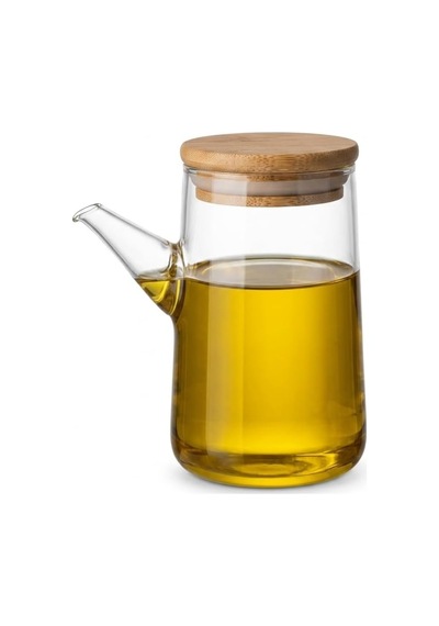 330 Ml 0,33 Litre Bambu Kapaklı Borosilikat Cam Yağlık Ve Sirkelik - Damlatmaz Uçlu, Isıya Dayanıklı Şeffaf S Diğer