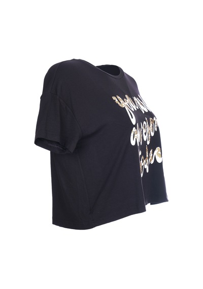 Ysatis Oversize Crop Bluz: Kısa Kol Yuvarlak Yaka Günlük Kadın Siyah