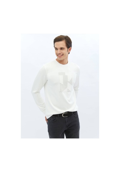 Kip Ekru Bisiklet Yaka Baskılı Sweatshırt 596449 Ekru