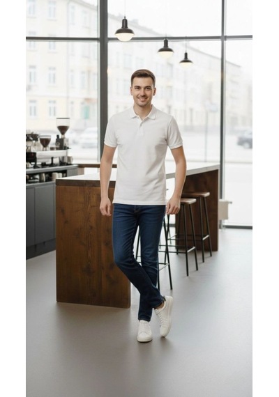 Erkek Polo Yaka Düğmeli Pike Kumaş Tişört Regular Fit Kısa Kol T-shirt - Beyaz