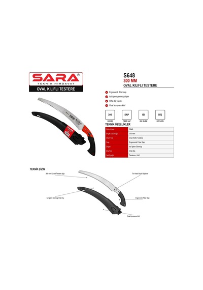 Sara S648 Oval Kılıflı Testere 300 Mm, Isıl Işlem Görmüş Orta Diş, Fiber Sap