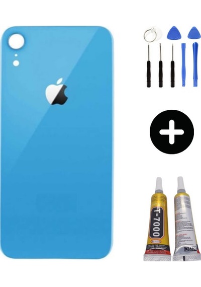 Apple Uyumlu iPhone Xr Arka Pil Batarya Kapak Mavi + Montaj Seti