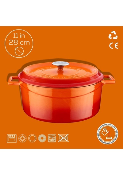 Lava Döküm Yuvarlak Tencere, Trendy, 28 Cm, 6.71 L Hacim, Turuncu Diğer