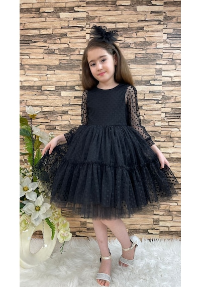 Mnk Baby & Kids Katkat Prenses Dantel Tokalı Kız Çocuk Elbise Siyah