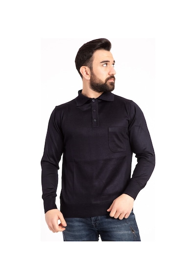 Nacar Store Erkek Lacivert Ince Yün Triko Örgü Polo Yaka Kazak