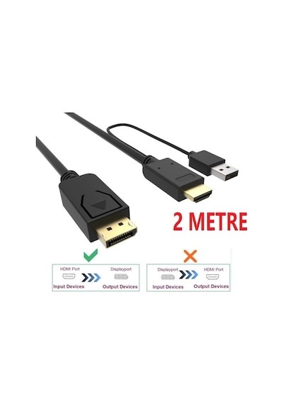Hdmi To Displayport 2 Metre Çevirici Dönüştürücü 4413P Adaptor Ka