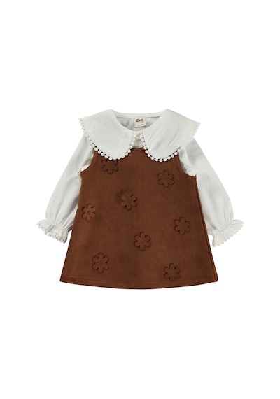 Civil Baby Gömlekli Çiçekli 6-18 Ay Elbise - Kahverengi
