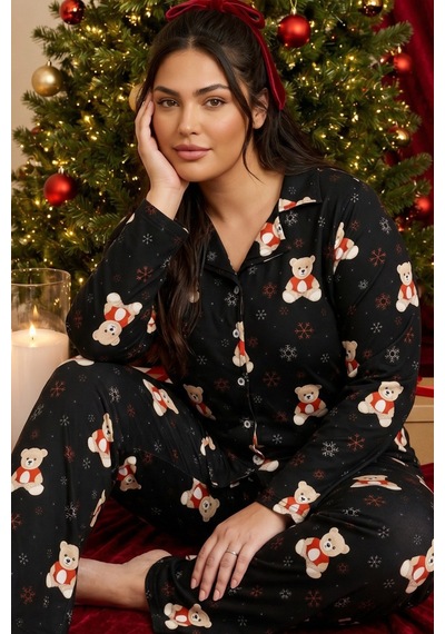 Siyah İnci Yılbaşı Temalı Desenli Termal Kumaşlı Ultra Soft Yumuşak Büyük Beden Battal Boy Düğmeli Örme Pijama Takımı 26226507 Siyah Siyah İnci Yılbaşı Temalı Desenli Termal Kumaşlı Ultra Soft Yumuşak Büyük Beden Battal Boy Düğmeli Örme Pijama Takımı 26226507 Siyah
