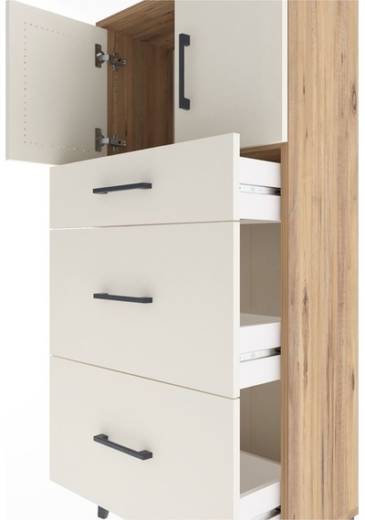 Arges Dolap Tek Raflı 3 Çekmeceli 2 Kapaklı 60x30x134 Çam-aytaşı Çam