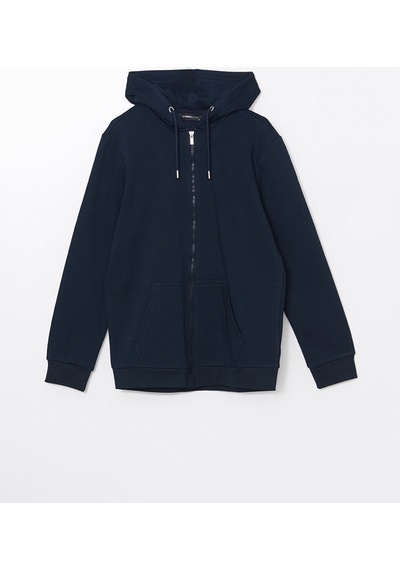 Lcwaıkıkı Basic Lacivert Kapüşonlu Uzun Kollu Erkek Fermuarlı Sweatshirt