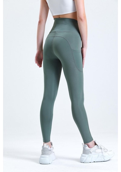 Thıff Gymwear Yeşil Yüksek Bel Push-up Çift Cepli Bilek Hizasında Spor Tayt