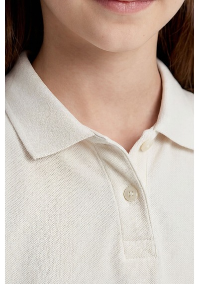 Tommy Life Ekru Polo Yaka Standart Fit Basic Unisex T-shirt - 11330