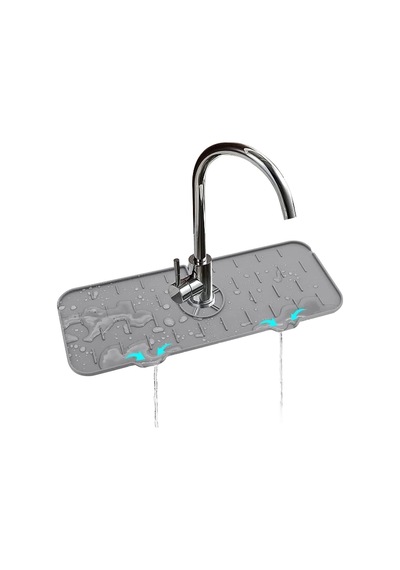 Su Tutucu Musluk Matı Mutfak Banyo Için Koruyucu Musluk Lavabo Matı Bulaşık Süngeri Matı Silikon Gri Diğer