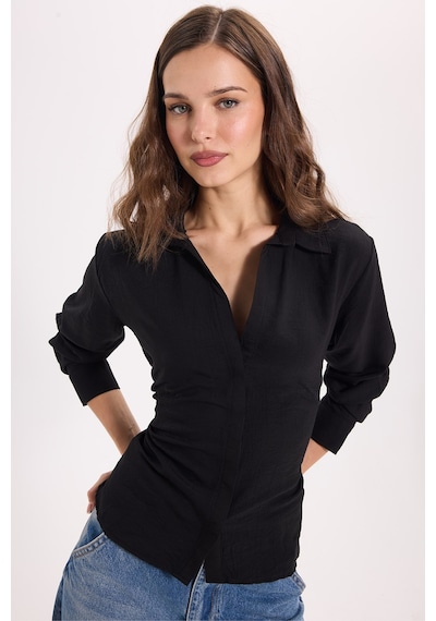 Tudors Kadın Slim Fit Dar Kesim Bel Ve Sırt Bağlamalı Siyah Gömlek-52080