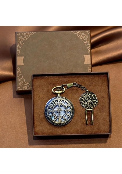 Antika Görünümlü Metal Köstekli Cep Saati Zincirli Nostaljik Quartz Vintage Tasarım Hediyelik Cep Saati