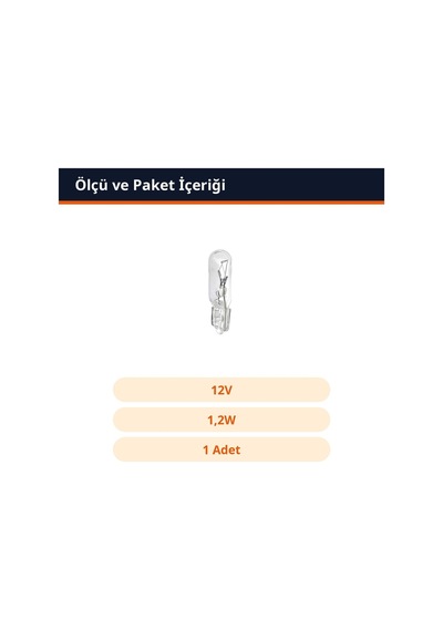 Trobus Oto Gösterge Ampulü T5 Dipsiz 12v 1,2w 1 Adet