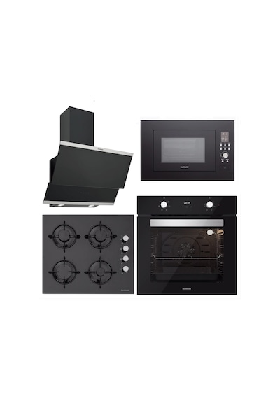 Silverline BO6502B02 - CS5349B01 - 3420 Classy 60 - MW9018B01 Siyah Cam Ankastre Set