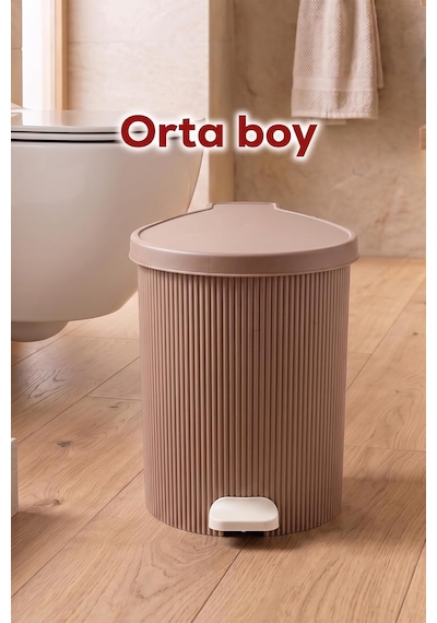 Tr 0709-2 Stil 3lü Yuvarlak Pedallı İçi Kovalı Çöp Kovası Seti - Banyo Mutfak Çöp Kovası Takımı Mokka Diğer