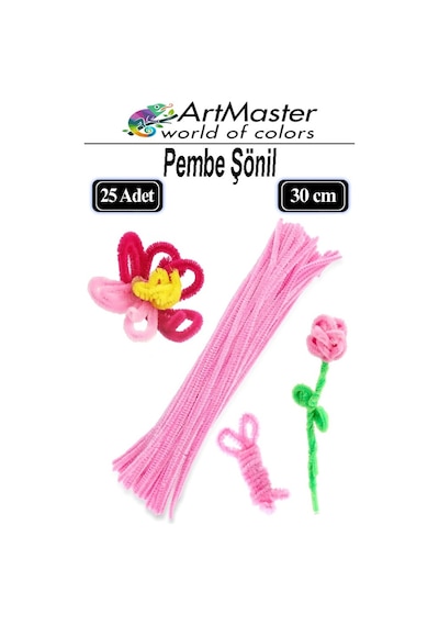 Şönil Pembe 30 Cm 25 Li 1 Paket Renkli Tüylü Tel Şönil Pipo Temizleyici Okul Öncesi Anasınıfı Kreş Hobi Eğitici