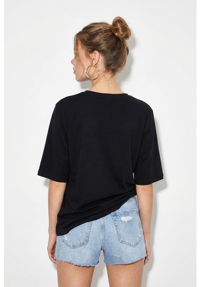 Shade Kadın Kayık Yaka Baskılı Oversize %100 Pamuk T-shirt Öt100005 60286270 - Siyah