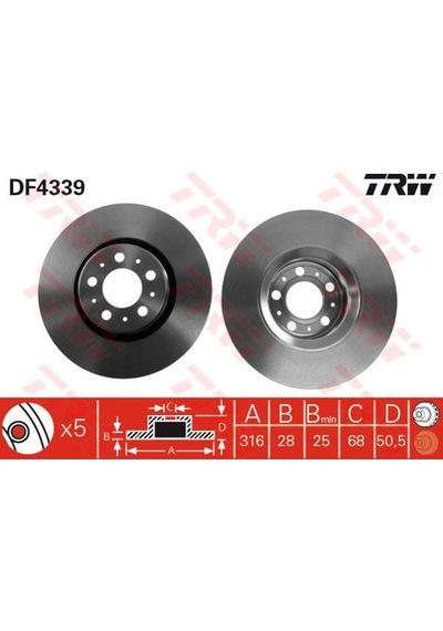 TRW DF4339 Fren Diski Ön S60 00- Xc90 02- Havalı 316Mm