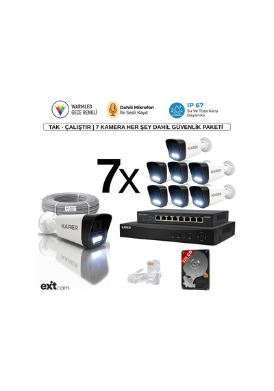 7'li Ip-poeli-5mp-sesli -gece Renkli- Su Geçirmez- Full Hd-320gb-güvenlik Kamera Seti