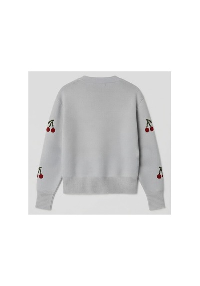 Flex Fashıon Kadın Trend Popüler Kiraz Detaylı Açık Gri Triko Hırka Gri - 731502301 Gri - 731502301 Gri