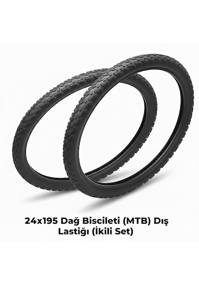 24 Jant Bisiklet Dış Lastik Takımı - 2 Adet 24x1.95 Dağ Bisikleti Mtb Dişli Dış Lastik