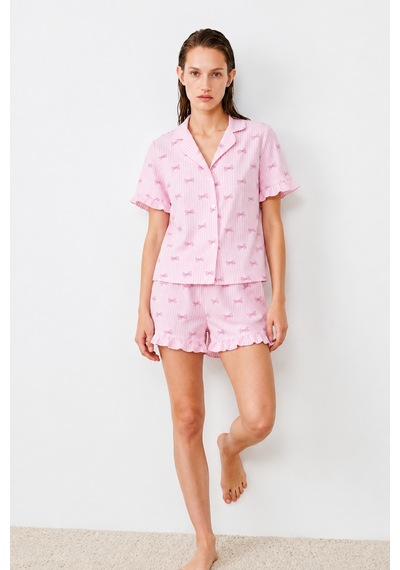 Kadın Relaxed Lastikli Pembe Pijama Takımı