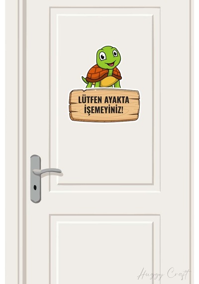 "lütfen Ayakta İşemeyiniz" Kaplumbağa Temalı Su Geçirmez Sticker Standart
