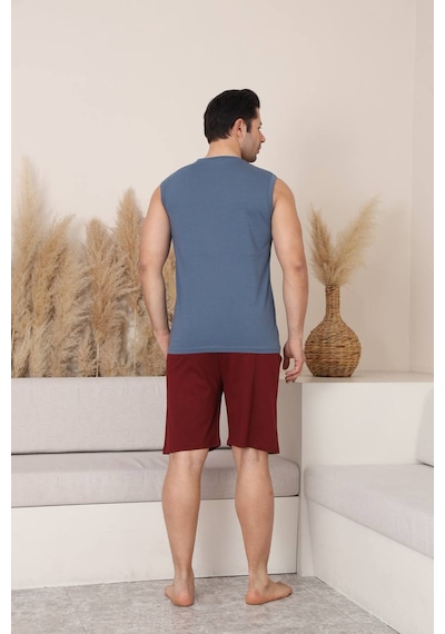 Seboteks %100 Pamuklu Kolsuz Cepli Erkek Şortlu Pijama Takımı 2011 Füme