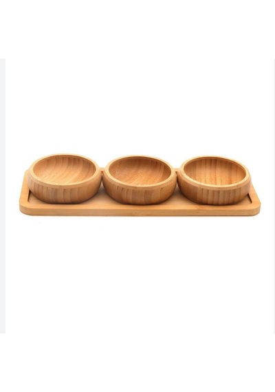 Bambu Standlı Üçlü Çerezlik Yuvarlak Bambu