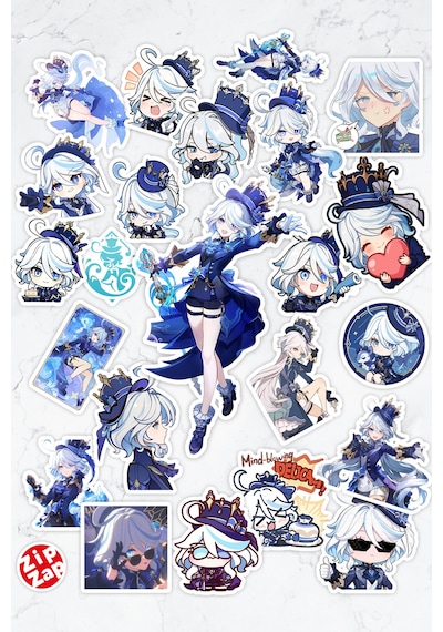 Lady Furina Genshin Impact Anime Gacha Yapışkanlı Folyo Sticker Paketi 23 Adet Çok Renkli