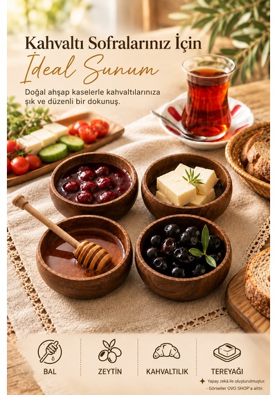 Bambu Çerezlik Oval 4'lü Set Koyukahve Koyu kahverengi
