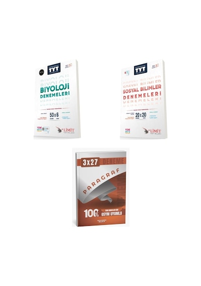 2027 Limit Tyt Biyoloji 50x6 + Sosyal Bilimler 20x20 Deneme + Anla Kazan Paragraf Deneme 3'lü Set