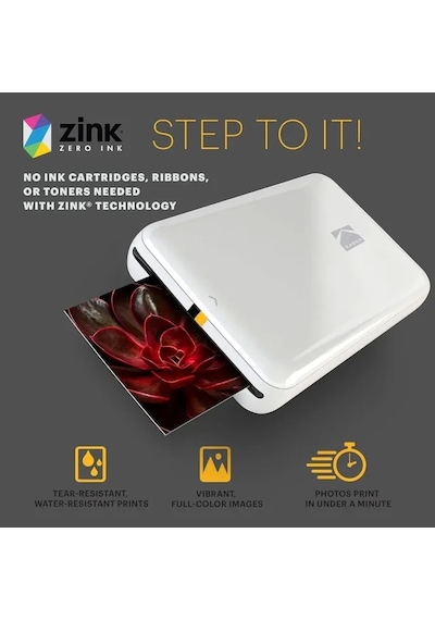 Kodak Step Anında Renkli Fotoğraf Yazıcısı Beyaz Printer Siyah