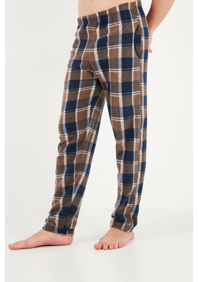 Buratti Lastikli Bel Düz Paça Yumuşak Dokulu Polar Pijama Altı Erkek Pijama Altı 6098001 Koyu Camel
