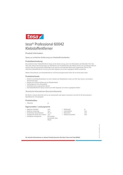 Tesa Professional 60042 Yapıştırıcı Sökücü Sprey 200 Ml Bant Yapıştırıcı Kalıntıları Temizleyici