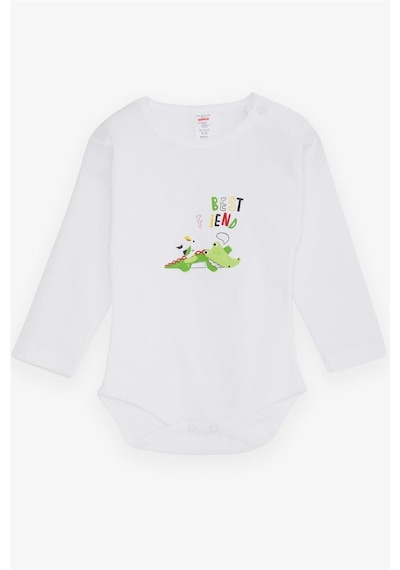 Breeze Erkek Bebek Çıtçıtlı Body Timsah Baskılı 9 Ay-3 Yaş, Beyaz-beyaz Beyaz
