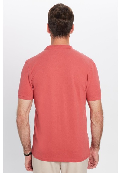 Tudors Erkek Slim Fit Dar Kesim Pamuklu Yumuşak Dokulu Serin Tutan Kumaş Düz Pike Polo Yaka Tişört-31689 KIREMIT